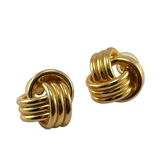 Gold Plated Love Knot Stud Earrings Classic Twisted Dome Pierced Vintage Style - Picture 4 of 6